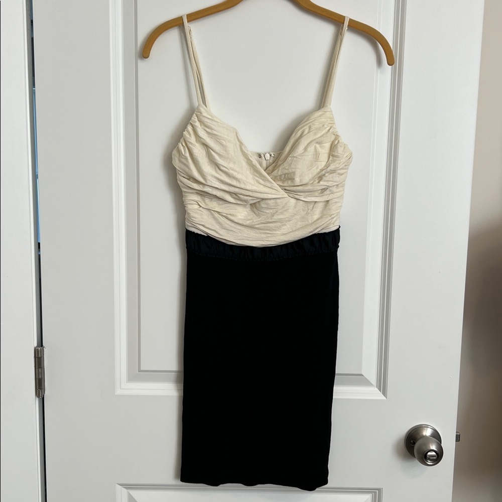 Rubber Ducky Two-Tone Ruched Bodice Bodycon Dress | Black & Ivory | Size Small